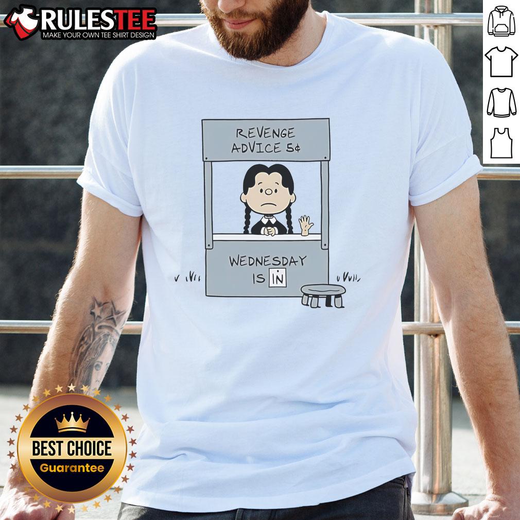 Cute Lucy Van Pelt in 'Revenge Advice Wednesday Is In' T-shirt, showcasing her playful personality and iconic style.
