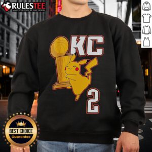 Alt Text: Cute OKC Pikachu holding 2025 NBA Champs trophy sweatshirt, perfect for basketball fans and Pokmon lovers.