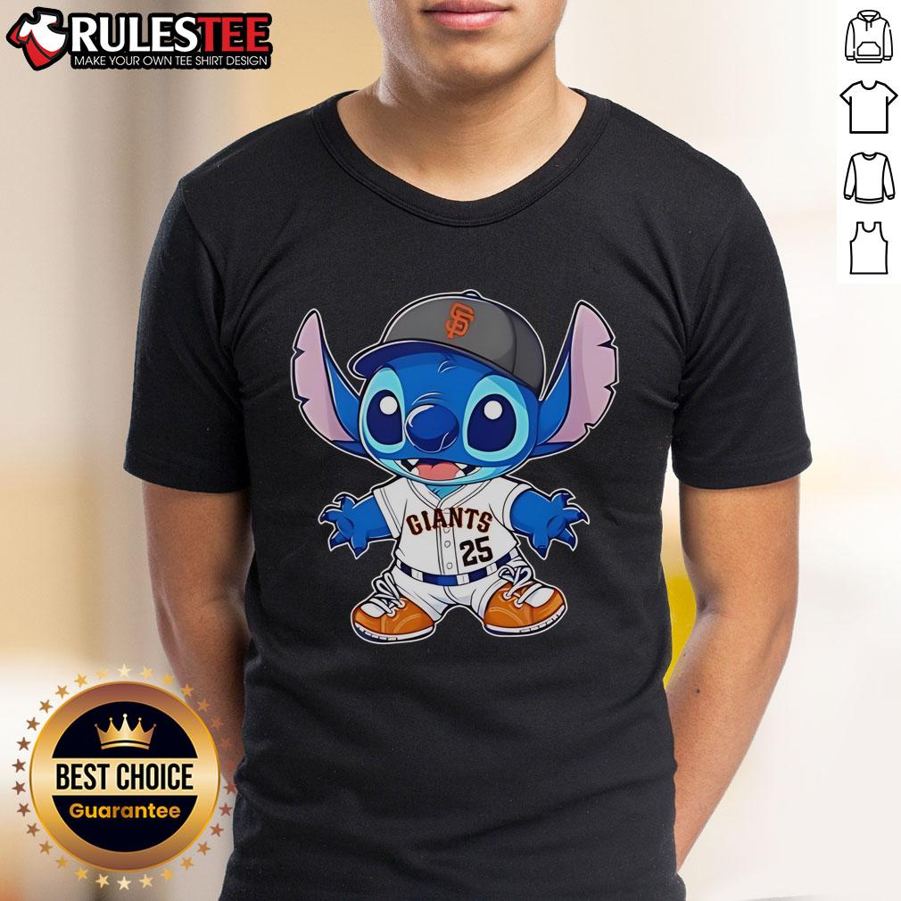 Alt Text: Cute San Francisco Giants X Stitch Baseball T-Shirt featuring vibrant team colors and stylish design for fans.
