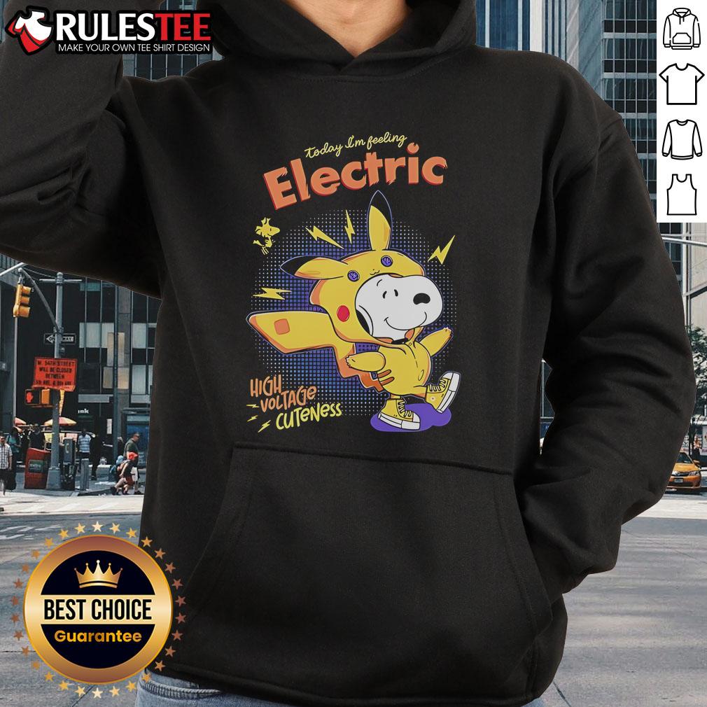 Cute Snoopy hoodie featuring 'Today I'm Feeling Electric' design with high voltage graphics for a stylish look.