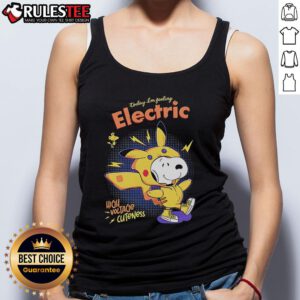 Alt Text: Cute Snoopy tank top featuring 'Today I'm Feeling Electric' design, showcasing high voltage cuteness and playful style.