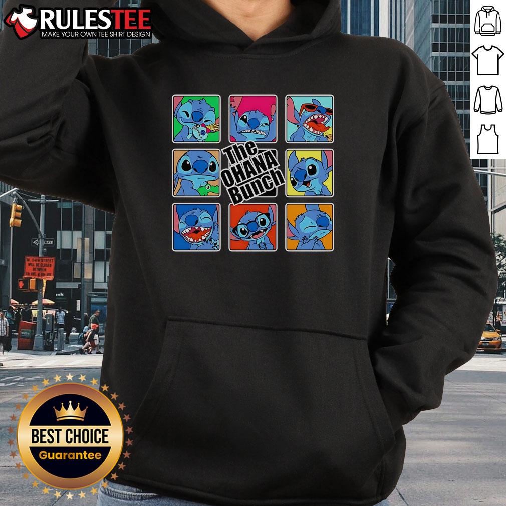 Alt Text: Cute Ohana Bunch Stitch x The Brady Bunch hoodie featuring vibrant colors and fun cartoon designs perfect for fans.