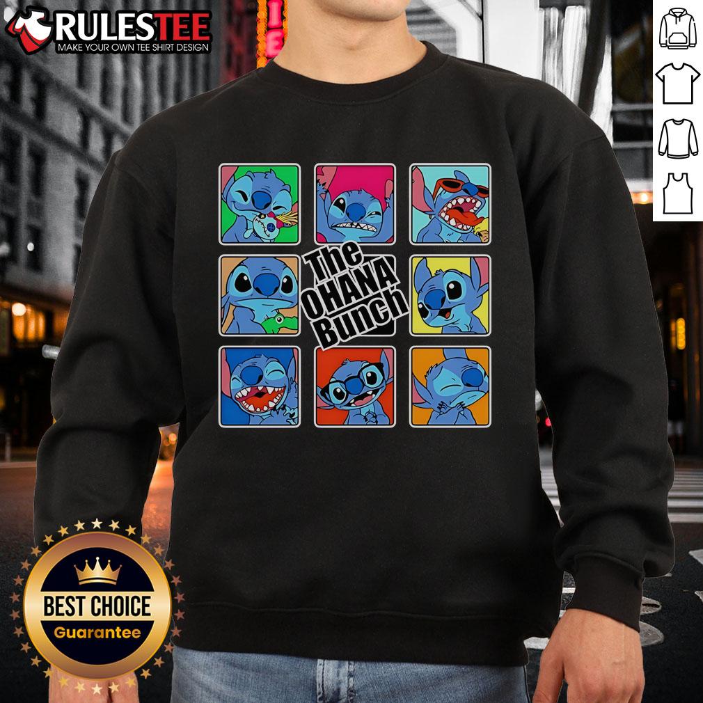 Alt Text: Cute The Ohana Bunch Stitch X The Brady Bunch sweatshirt featuring vibrant colors and playful cartoon design.