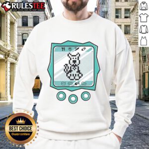 Alt Text: Cute virtual Doo from the pixel game art on a cozy sweatshirt, perfect for gamers and pet lovers alike.