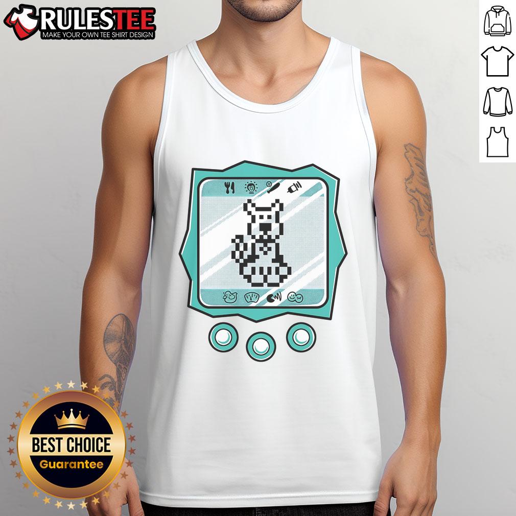 Cute Virtual Doo virtual pet pixel game art on a trendy tank top, perfect for gaming enthusiasts and fashion lovers.