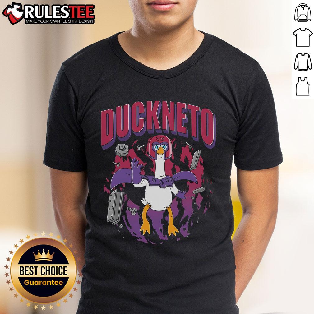 Funny Duckneto Marvel Magneto Duck T-Shirt featuring a playful duck in superhero attire, perfect for comic fans.