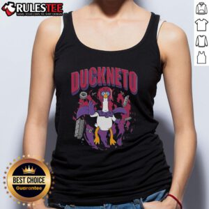 Funny Duckneto tank top featuring a cartoon duck as Marvel's Magneto, perfect for comic fans and casual wear.