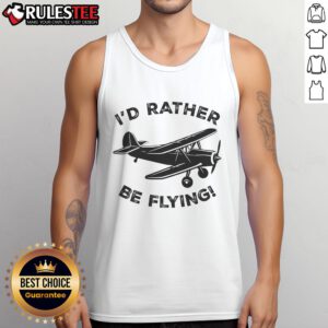 Funny 'I'd Rather Be Flying' pilot tank top featuring an airplane graphic, perfect for aviation enthusiasts.
