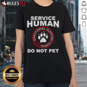 Funny service human dog owner tee showcasing emotional support humor for dog lovers and pet owners.