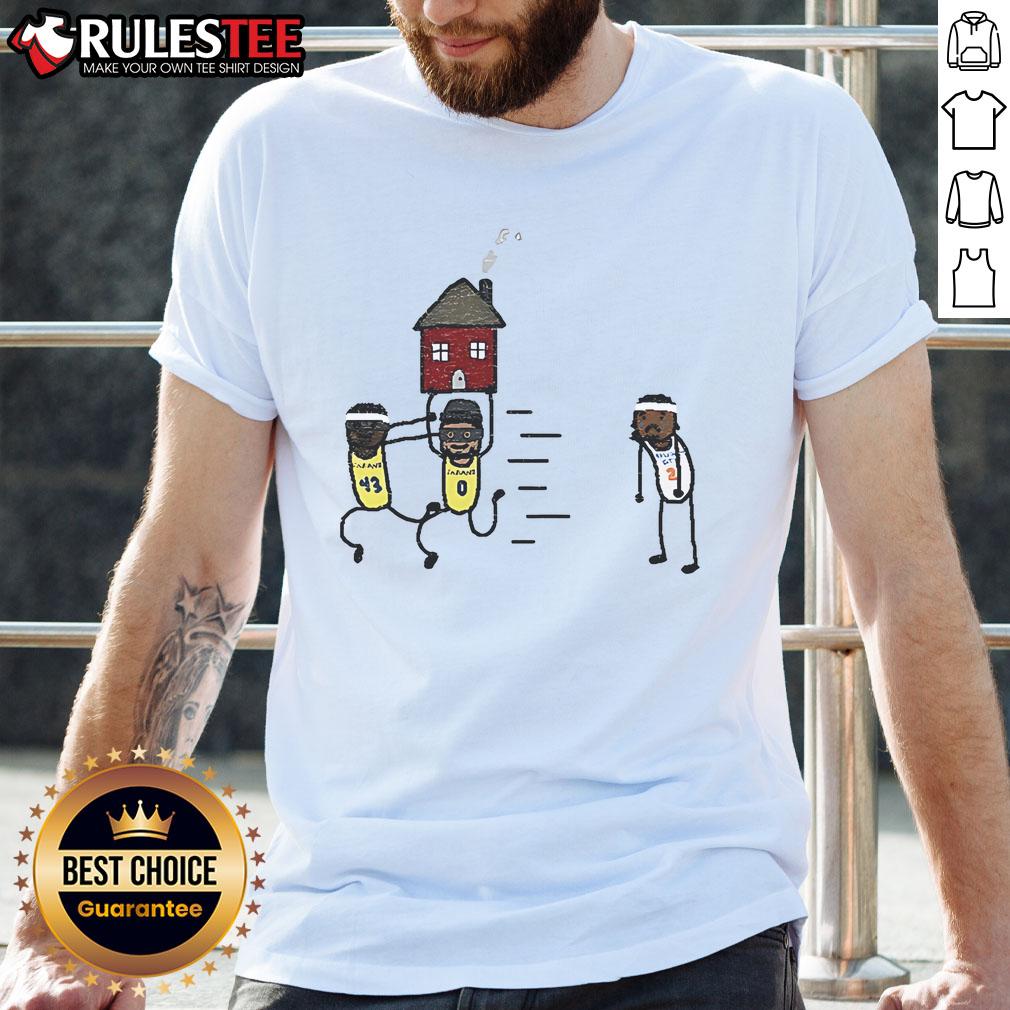Funny Tyrese Haliburton vs Pascal Siakam meme T-shirt featuring Indiana Pacers and Oklahoma City Thunder design.