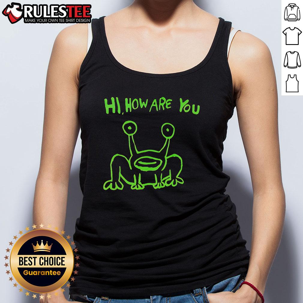 Good Hi How Are You Frog Neon Tank Top featuring a vibrant frog graphic, perfect for summer fashion and casual wear.