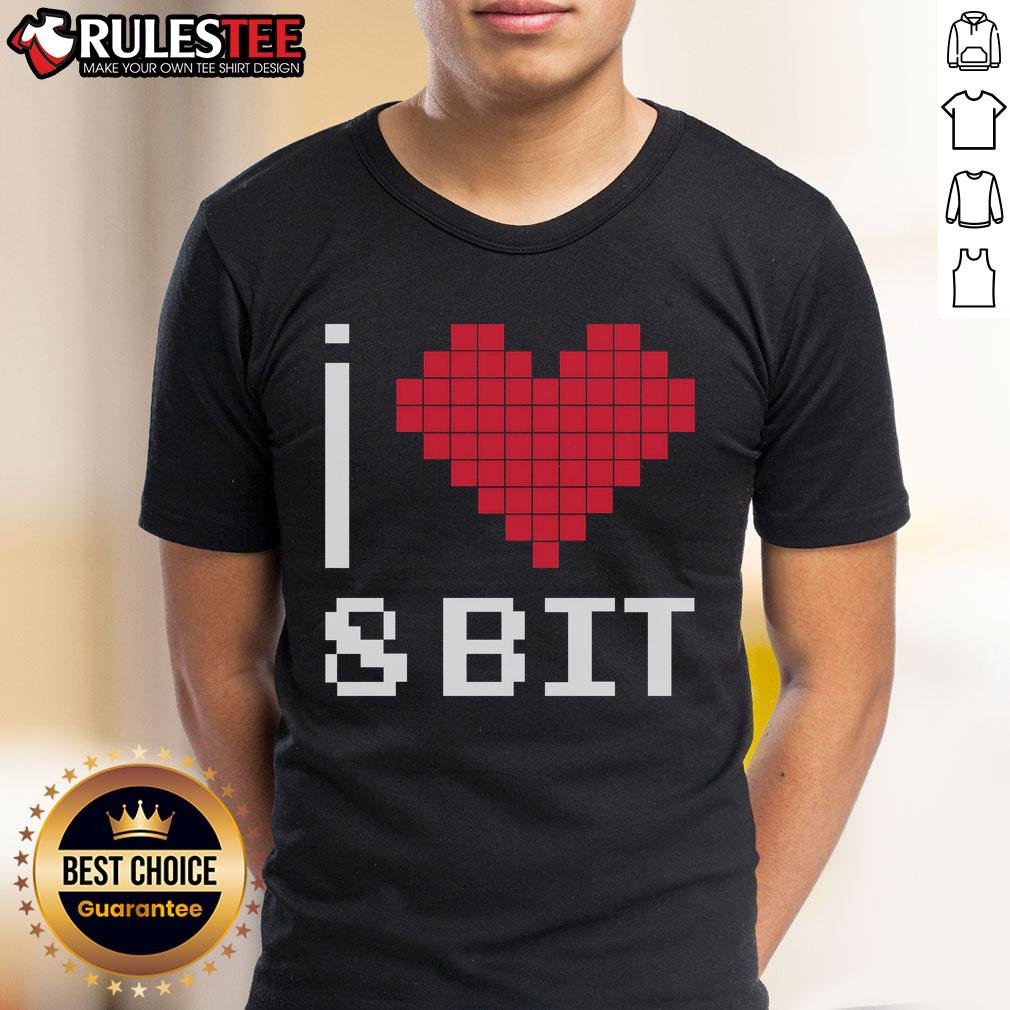 Good I Love Heart 8 Bit Retro Gamer Gaming T-Shirt featuring pixel art design, perfect for vintage gaming enthusiasts.