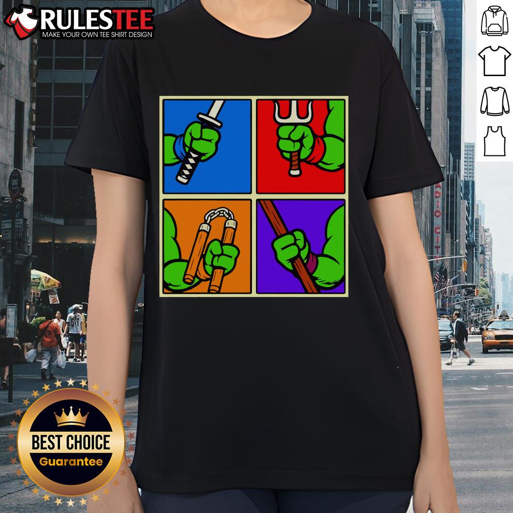 Good Teenage Mutant Ninja Turtles Ninja Weapons Ladies Tee featuring iconic characters and vibrant designs.