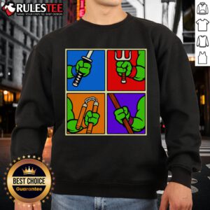 Good Teenage Mutant Ninja Turtles ninja weapons sweatshirt featuring vibrant graphics of the Turtles in action.