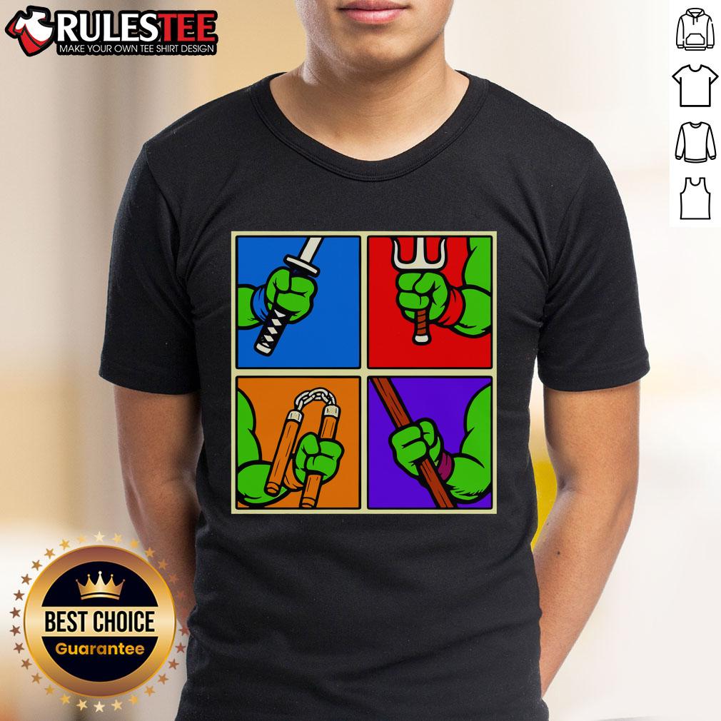 Good Teenage Mutant Ninja Turtles Ninja Weapons T-Shirt featuring iconic turtle characters and their signature weapons.