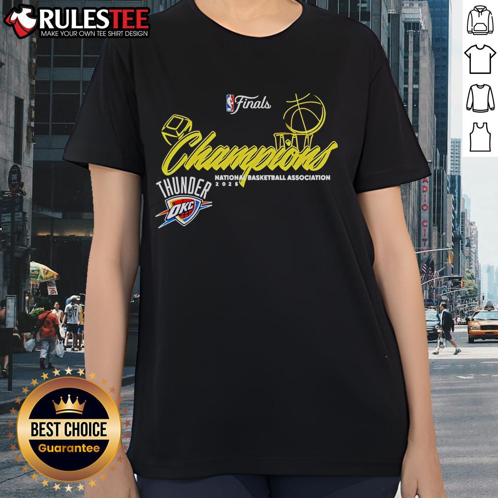 Good Thunder Final 2025 NBA Champions Design Ladies Tee featuring vibrant graphics celebrating basketball victory.