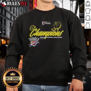 Good Thunder Final 2025 NBA Champions design sweatshirt featuring bold graphics and team colors.
