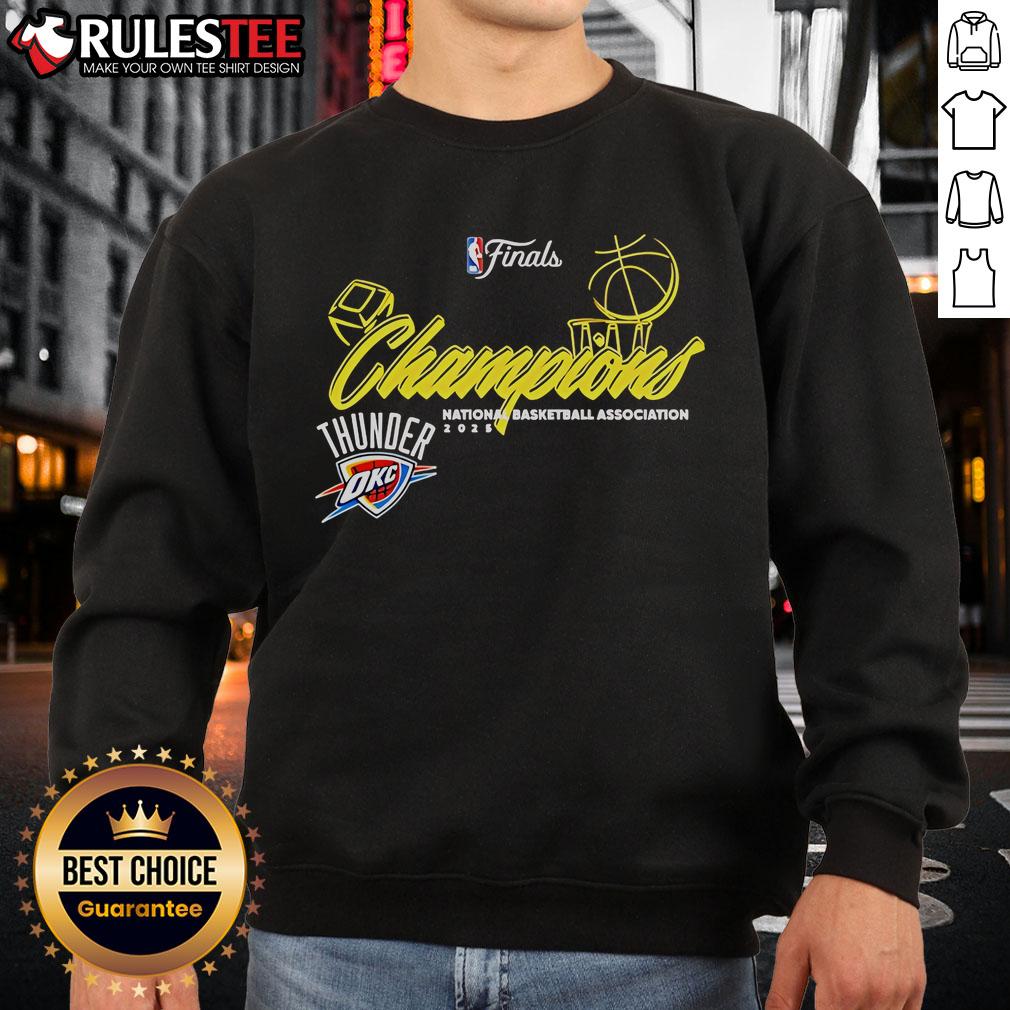 Good Thunder Final 2025 NBA Champions design sweatshirt featuring bold graphics and team colors.