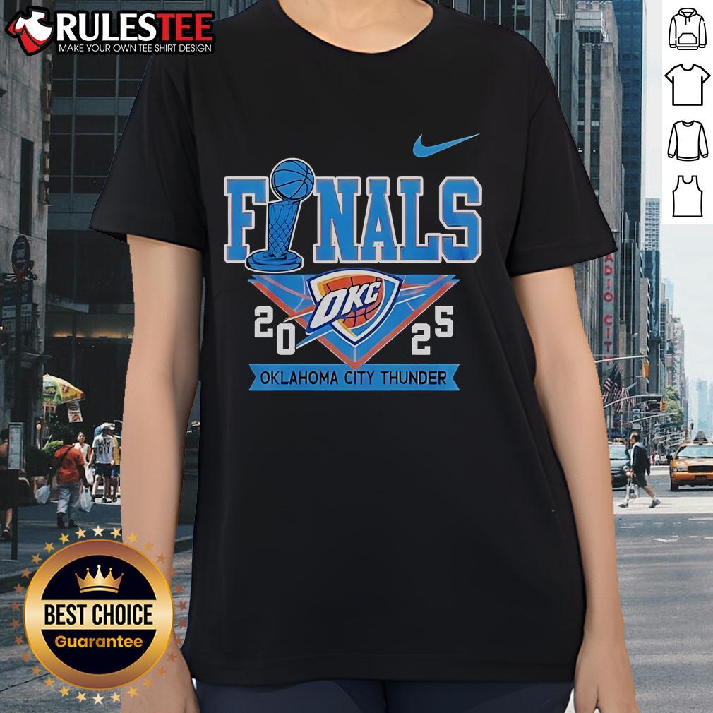 2025 Oklahoma City Thunder ladies tee featuring vibrant team colors and logo, perfect for female fans of the NBA.