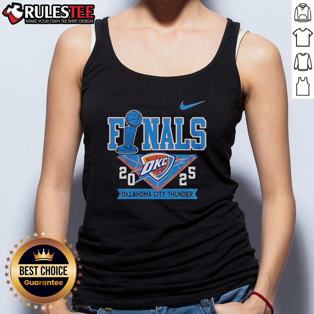 Stylish Nice Finals Oklahoma City Thunder 2025 tank top featuring team colors and logo, perfect for basketball fans.