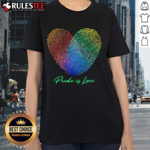 Nice Fingerprint Heart Pride is Love Ladies Tee showcasing a vibrant design celebrating love and diversity.