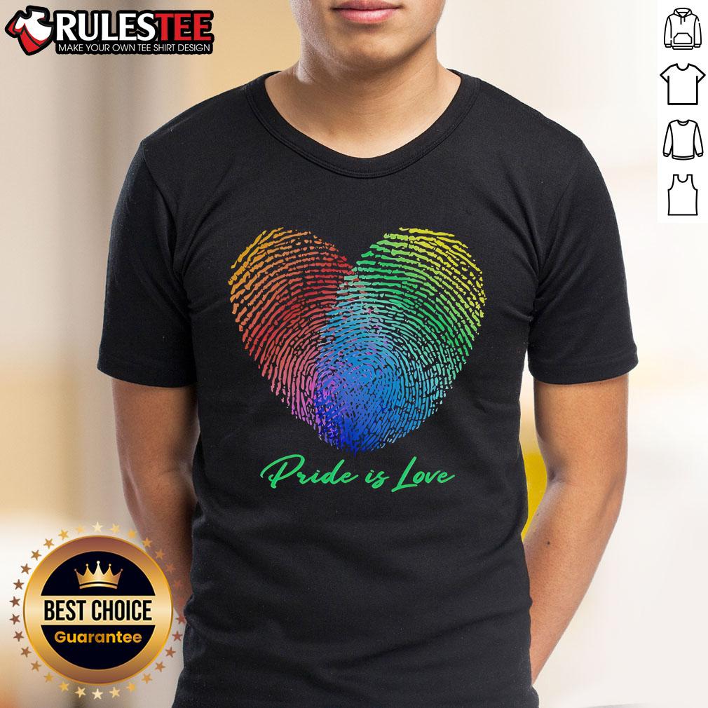 Alt Text: Nice Fingerprint Heart Pride Is Love T-Shirt design featuring vibrant colors and a heart shape symbolizing love.