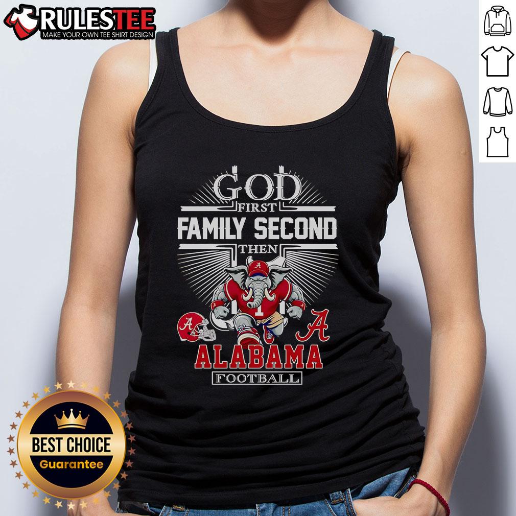 Nice God First Family Second Alabama Football Mascot Tank Top design featuring a vibrant graphic for fans.