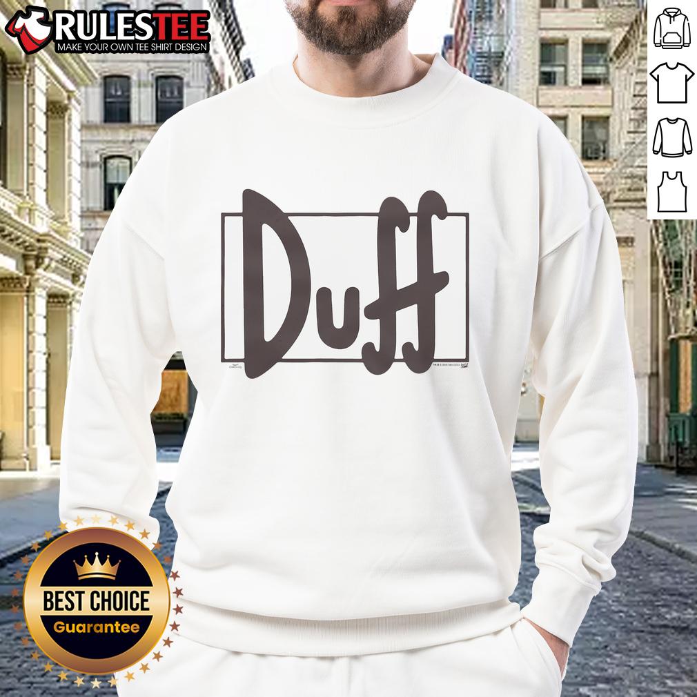 Alt Text: Lightweight sweatshirt featuring Duff Beer design from The Simpsons, perfect for fans and casual wear.
