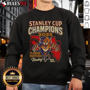 Official 2025 Stanley Cup Championship Florida Panthers sweatshirt, established 1993, showcasing team pride and style.