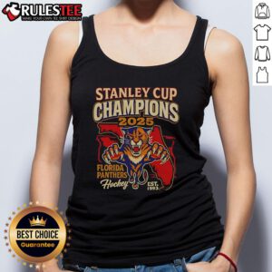 Florida Panthers tank top celebrating the 2025 Stanley Cup Championship, established in 1993, perfect for fans.