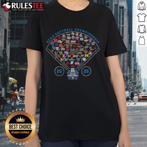 2025 NCAA Softball Women's College World Series Official 64-Team Ladies Tee showcasing team logos and vibrant design.