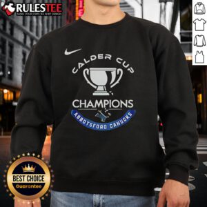 Official Abbotsford Canucks Calder Cup Champions 2025 sweatshirt featuring team logo and championship details.
