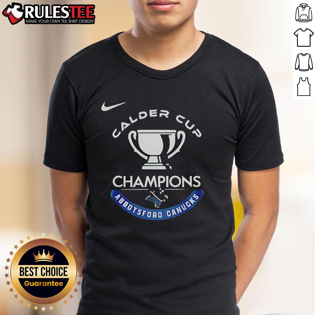Official Abbotsford Canucks Calder Cup Champions 2025 T-Shirt featuring team logo and celebratory design.