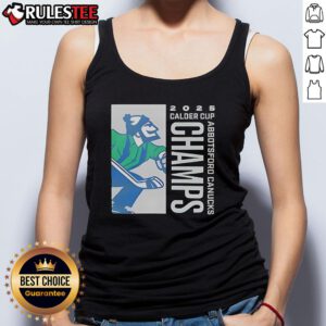 Alt Text: Official Abbotsford Canucks Calder Cup victory green tank top showcasing team pride and celebration.