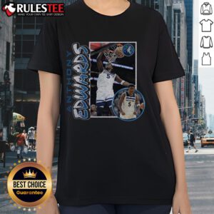 Official Anthony Edwards Navy Minnesota Timberwolves 90s Player Ladies Tee showcasing a stylish design for fans.