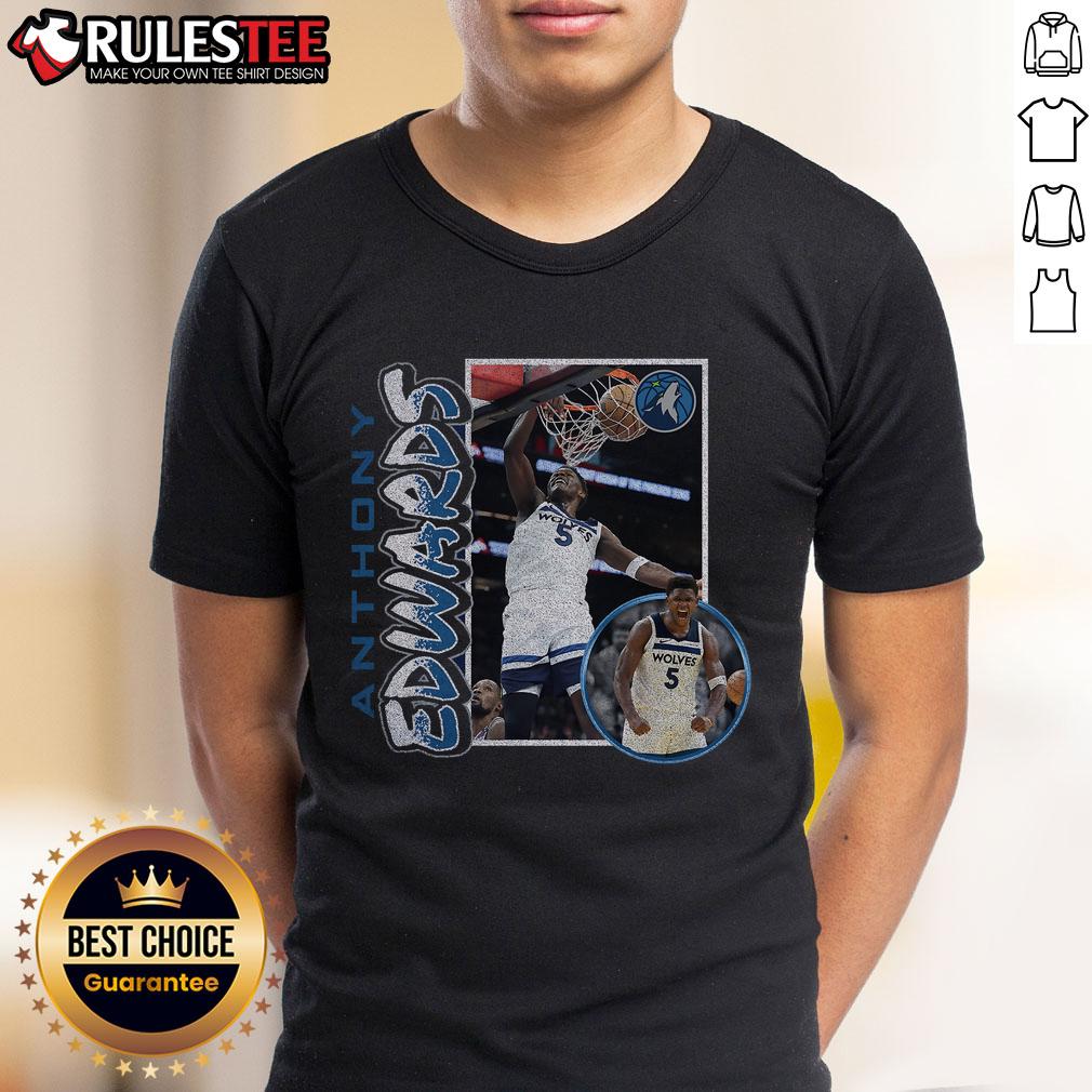 Official Anthony Edwards Navy Minnesota Timberwolves '90s Player T-Shirt featuring bold team logo and vintage design.