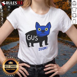 Official Blue Dog Cartoon Gus Zoom Ladies Tee featuring vibrant blue dog design on a stylish women's shirt.