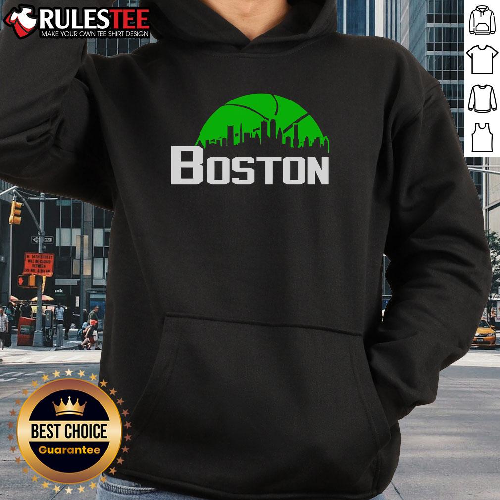 Official Boston Celtics Cityscape Skyline Style 2025 Hoodie featuring vibrant city skyline design and team logo.