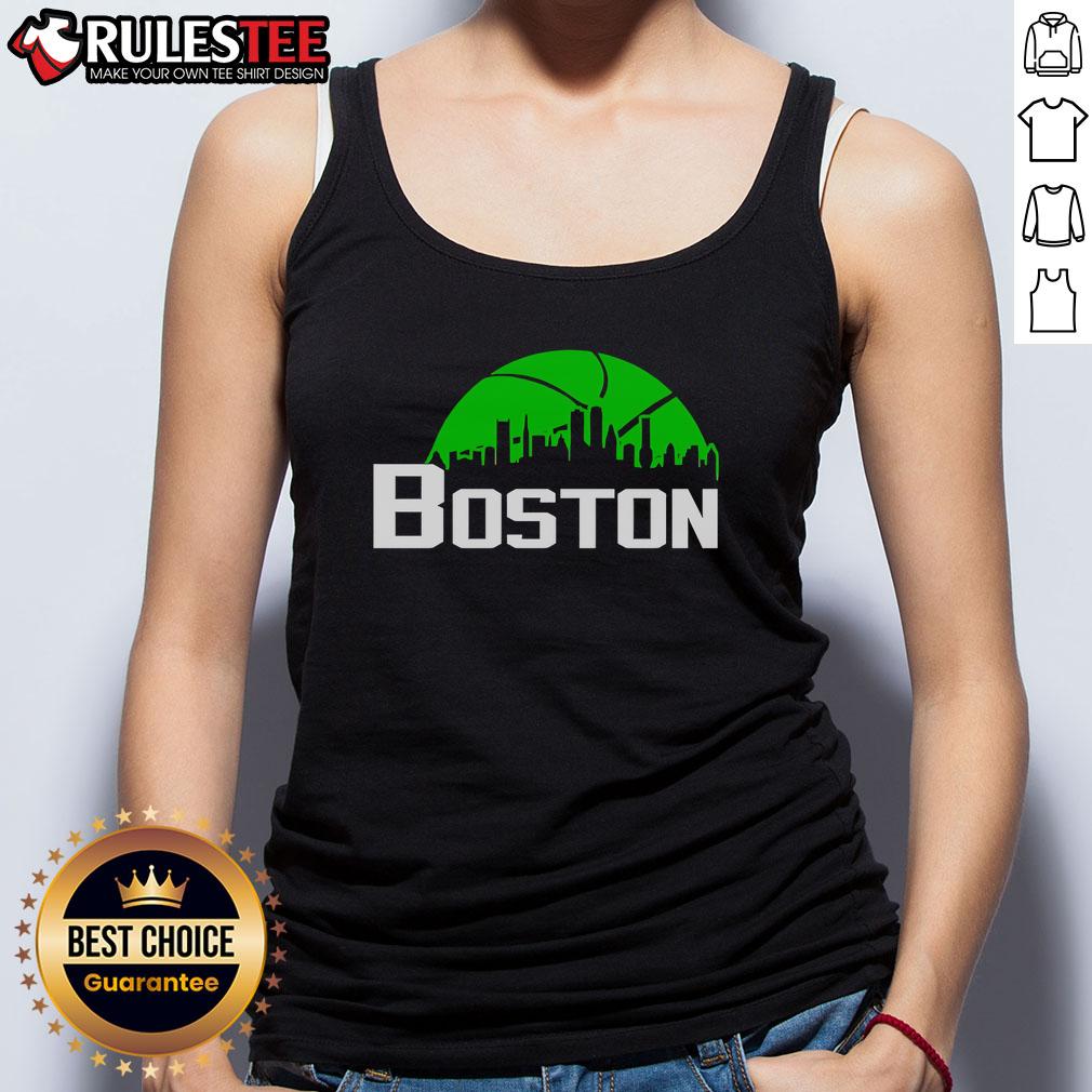 Official Boston Celtics Cityscape Skyline Style 2025 Tank Top featuring vibrant team colors and iconic Boston skyline design.