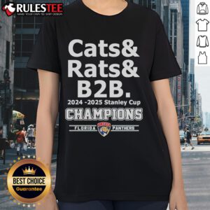 Florida Panthers Ladies Tee celebrating the 2024-2025 Stanley Cup Champion, Official Cats Rats B2B merchandise.