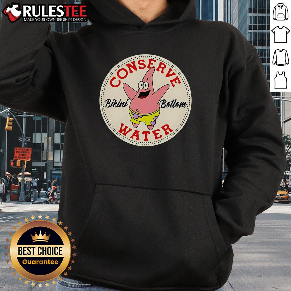 Official Patrick Star Conserve Water Bikini Bottom Hoodie featuring vibrant colors and fun design for fans of SpongeBob SquarePants.