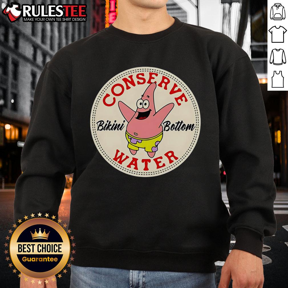 Official Patrick Star Conserve Water Bikini Bottom Sweatshirt featuring vibrant graphics and a cozy design for fans.