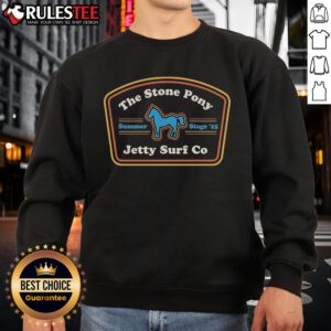 Alt Text: Official The Stone Pony Summer Stage 2025 Jetty Surf Co sweatshirt displayed in a vibrant beach setting.