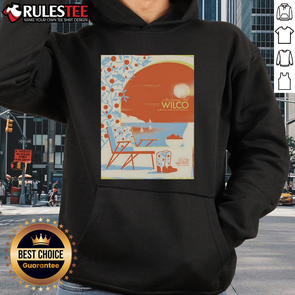Official Wilco Valencia ES Marina Norte June 29, 2025 hoodie poster showcasing vibrant design and concert details.