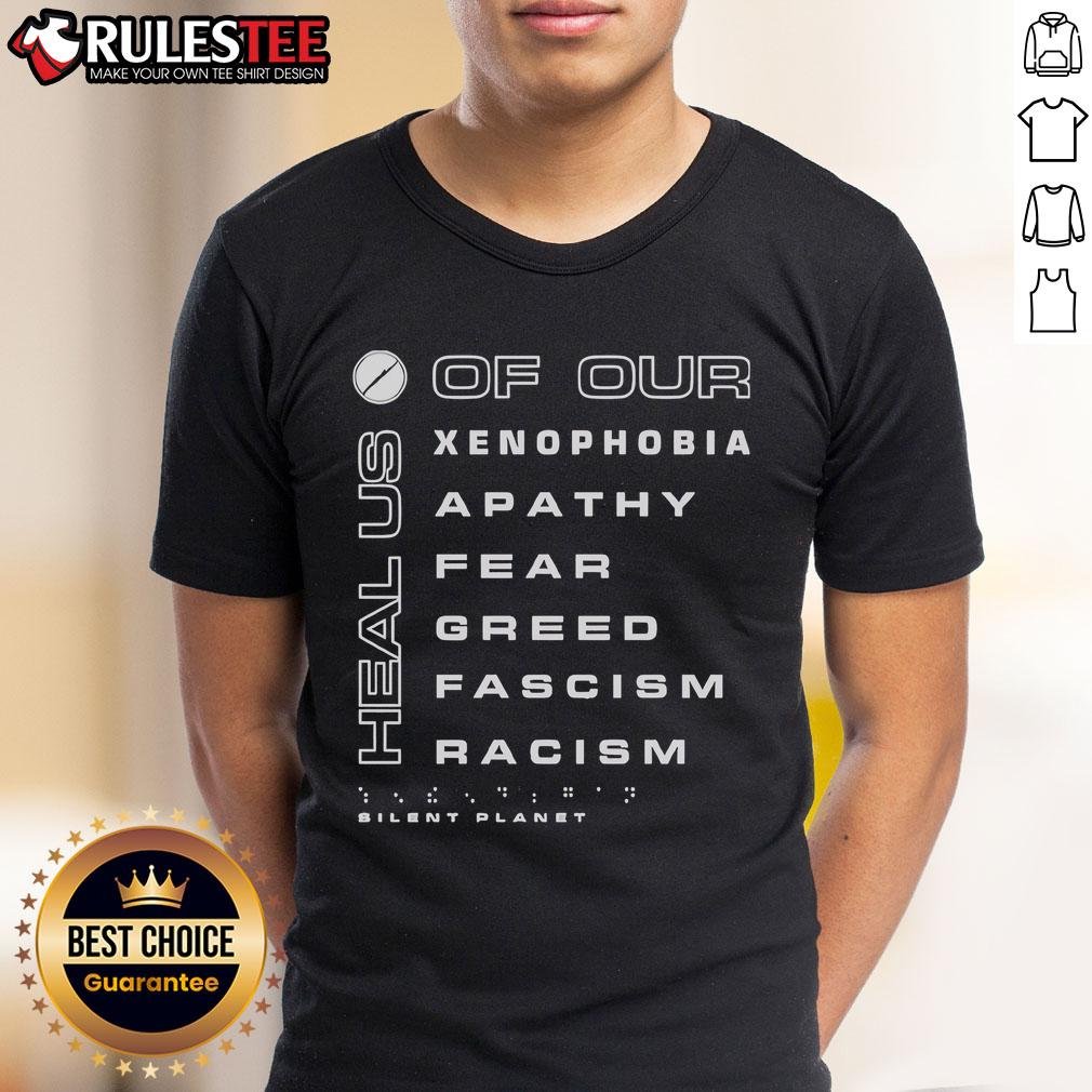 Alt Text: Original Silent Planet 'Heal Us Of Our Xenophobia' T-Shirt featuring powerful anti-racism and charity message.
