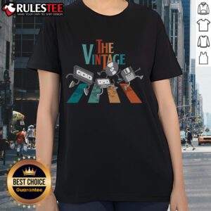 Premium Abbey Road Vintage Tape Ladies Tee featuring a stylish design inspired by classic music aesthetics.