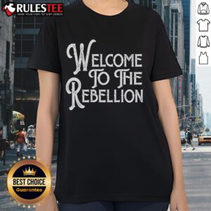 Premium vintage-style 'Welcome to the Rebellion' ladies tee featuring a bold graphic design and soft fabric.
