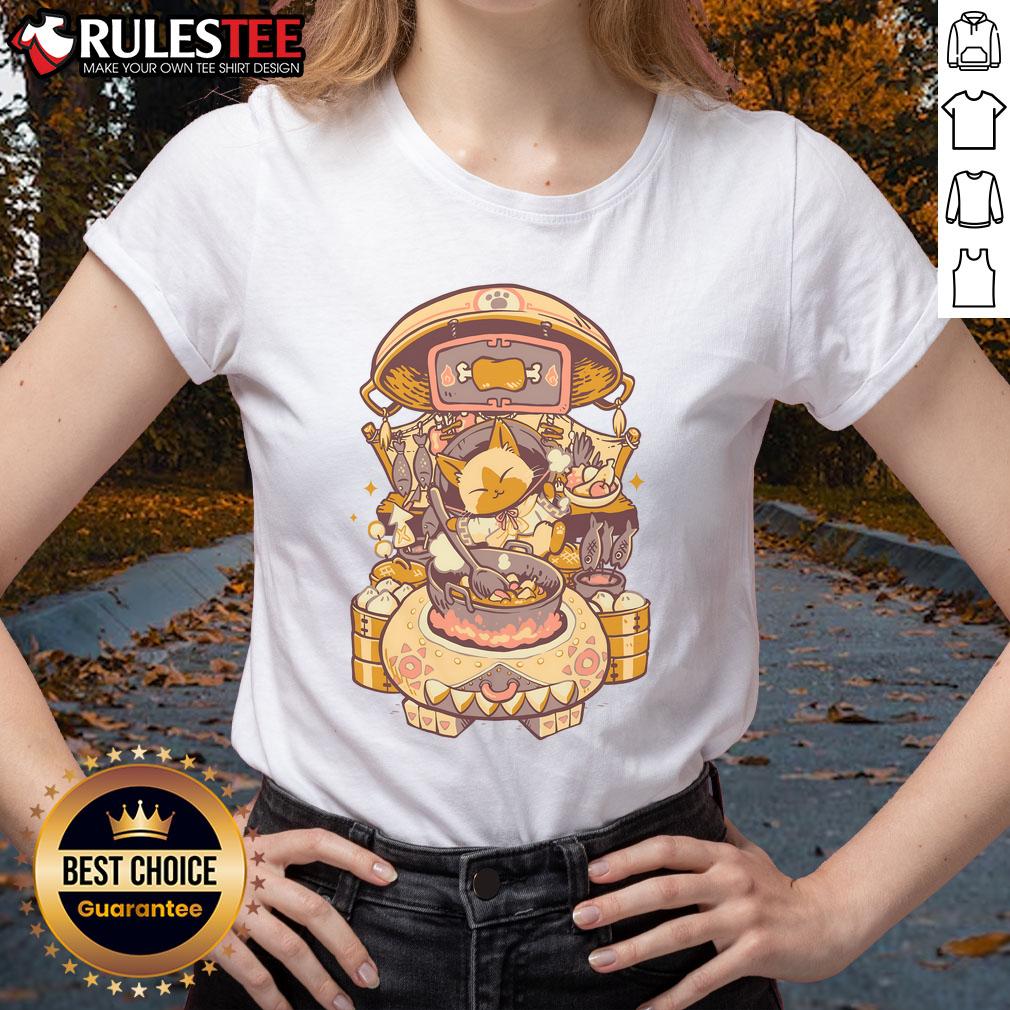 Pretty Monster Hunter Cooking Ladies Tee featuring a stylish design for fans of gaming and culinary adventures.
