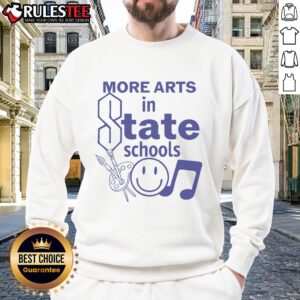 Smiley sweatshirt featuring 'Pretty More Arts' design, perfect for state school spirit and casual style.