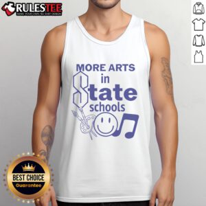 Smiley tank top design featuring vibrant colors, perfect for showcasing arts in state schools. Trendy and playful fashion.
